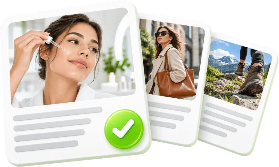 Three published blog post cards with a green check